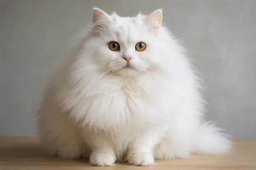 Retrato de un acogedor gato blanco con expresivos ojos ámbar