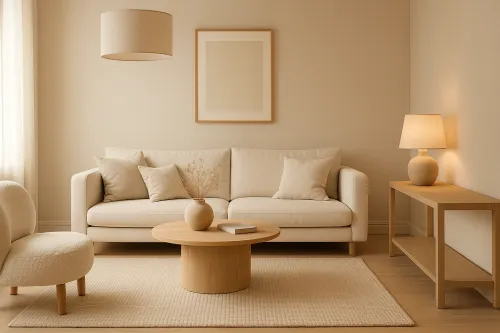 Interior moderno con muebles suaves y cálida iluminación