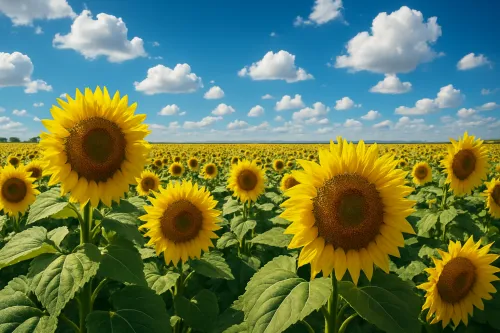 Landscape with Sunflowers Against a Cloudy Sky