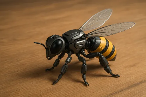 Abeja robótica con color negro y amarillo sobre una mesa