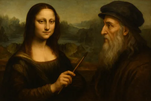 Mona Lisa and Leonardo da Vinci in artistic interpretation