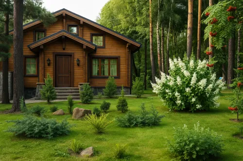 Aesthetic countryside house with a green garden and trees