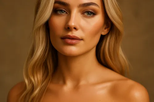 Primer plano del retrato de una mujer con hermosas facciones y cabello claro