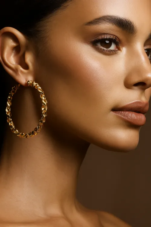 Portrait of a Woman with Gold Earrings in Close-Up