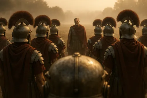 General Speaking to His Soldiers Against a Military Background