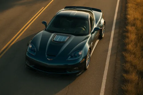 Beautiful sports car on an open country road in sunlight