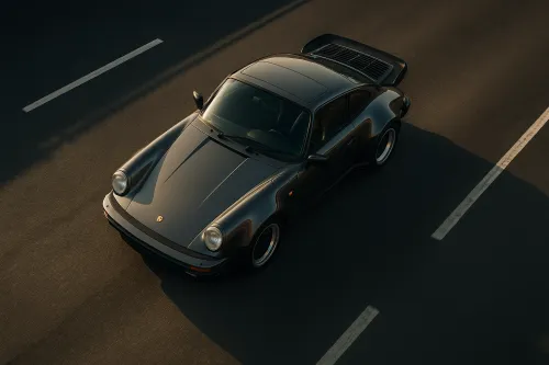 Captivating image of a black Porsche 911 with high aerodynamic characteristics