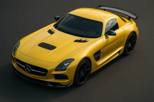 Elegante coche deportivo Mercedes-Benz amarillo con acentos negros