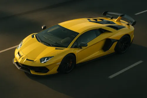 Yellow Lamborghini Aventador with an eye-catching design on an asphalt road