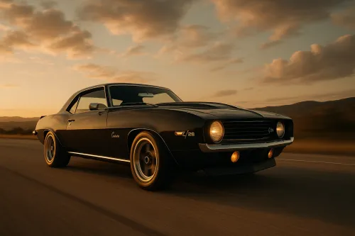Elegant Black Chevrolet Camaro Against the Sunset