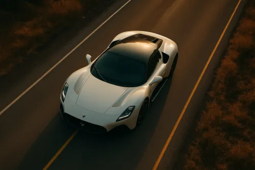 Elegant white sports car on a country road