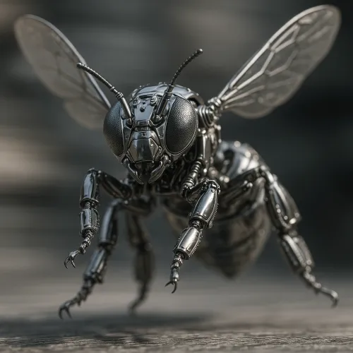 Detailed image of a mechanical bee with metal elements