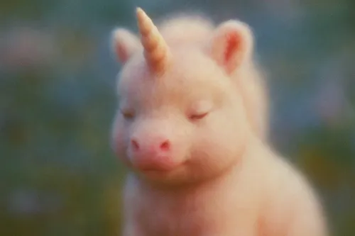 Animal lindo con un cuerno de unicornio y pelaje suave