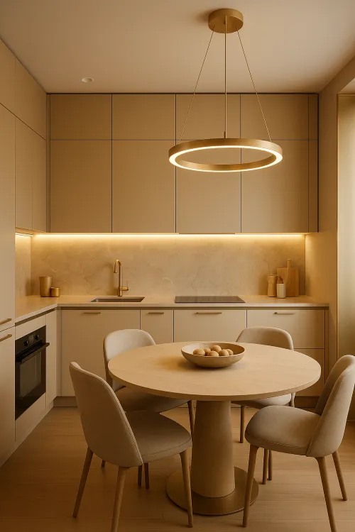 The Aesthetics of a Cozy Kitchen with a Round Table and Soft Lighting