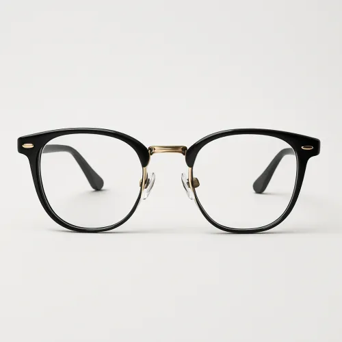Glasses with a black frame and golden details in a classic design