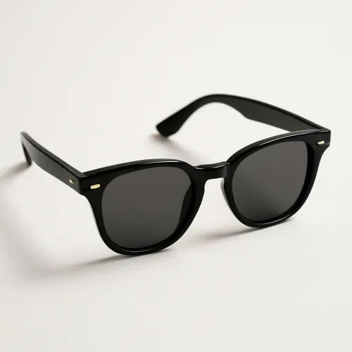 Black sunglasses with a square shape and tinted lenses