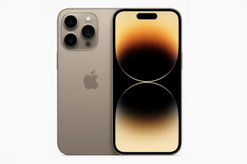 Стильный iPhone 14 Pro Max золотого цвета с уникальным экраном