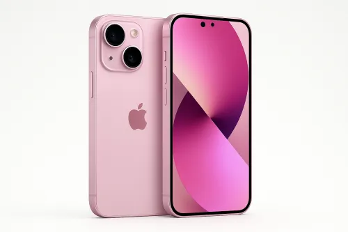 Pink smartphone with two camera modules and screen