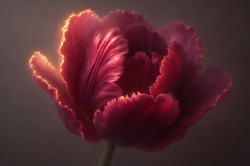 Elegant tulip with wavy petals illuminated by soft light