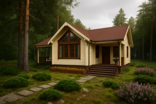 Stylish country house with a porch and stone walkway