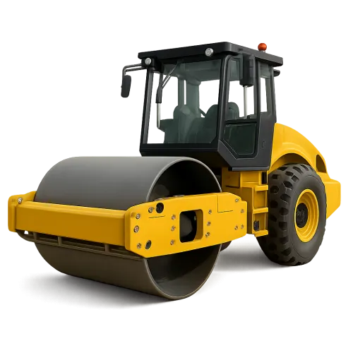 Yellow roller with a metal drum for asphalt compaction