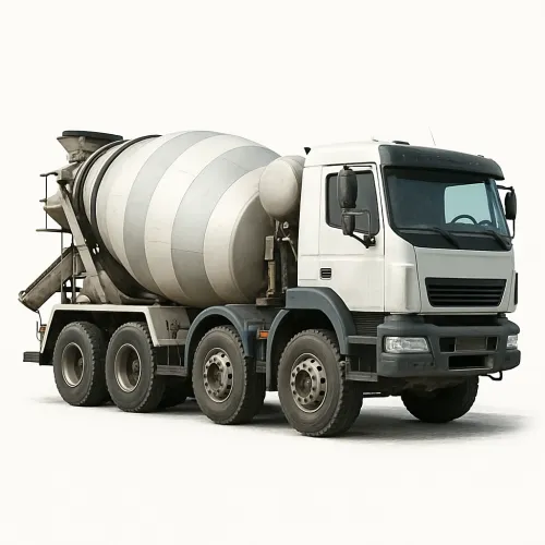 Truck with a concrete mixer in a neutral setting