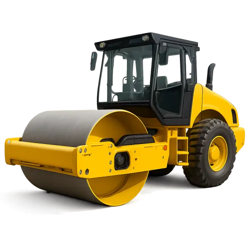 Yellow roller with a smooth drum for asphalt compaction