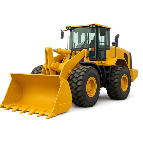 Yellow crawler excavator on a white background