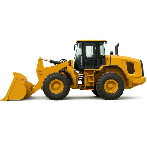 Bright crawler loader with large wheels and a bucket