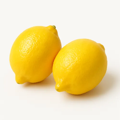 Dos limones amarillos brillantes con piel suave sobre un fondo neutro