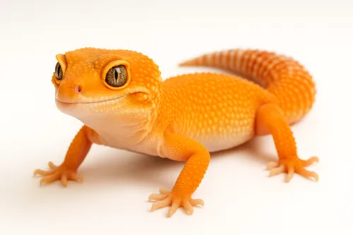 Image of an orange lizard with large eyes on a light background