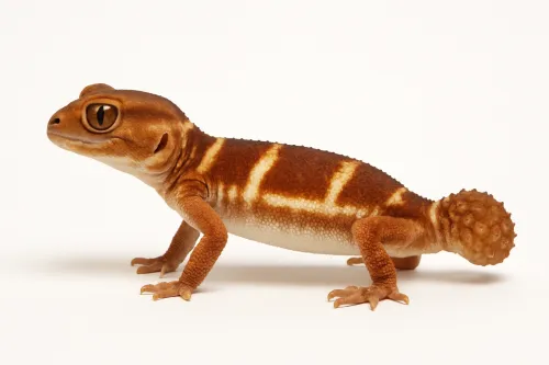 Lizard with brown coloring and light stripes on its body