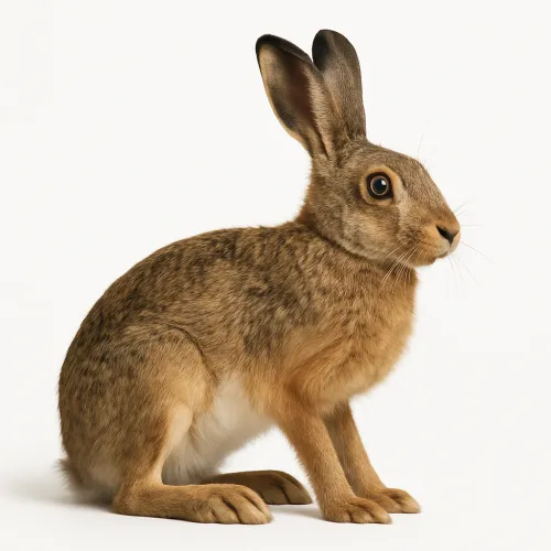 Cute gray rabbit with long ears in profile