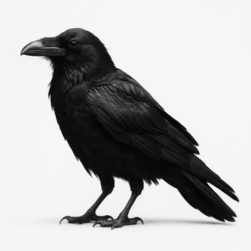 Detailed image of a black raven with expressive feathers and beak