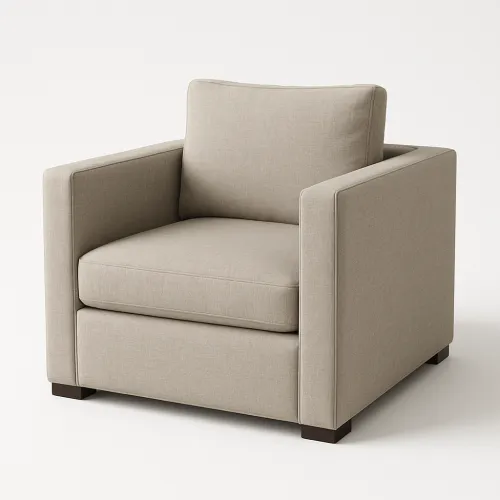 Comfortable chair with straight lines and a neutral color