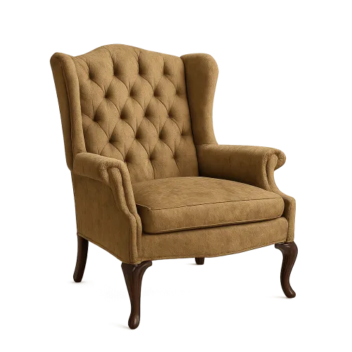 Silla con respaldo alto y tapizado texturizado en tonos cálidos
