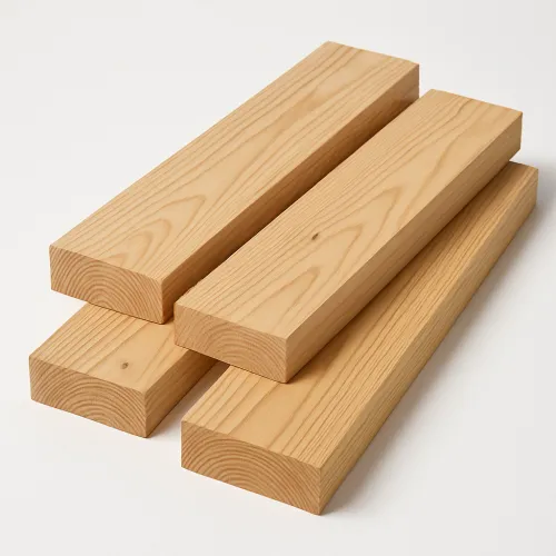 Four wooden panels made of light wood on a white background