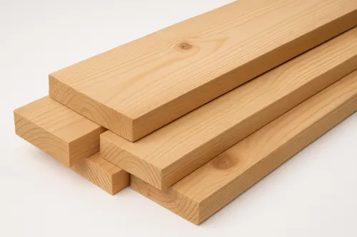 Rough lumber made from light wood on a white background