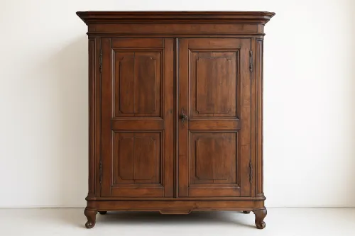 Two-Door Wooden Cabinet with Decorative Carving and Classic Design