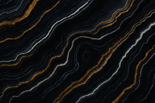Textura de mármol negro con líneas blancas y naranjas