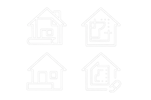 Four unique house schematics with various architectural elements