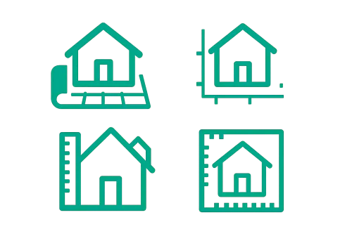 Conjunto de iconos para representar el proceso de construcción y diseño de casas