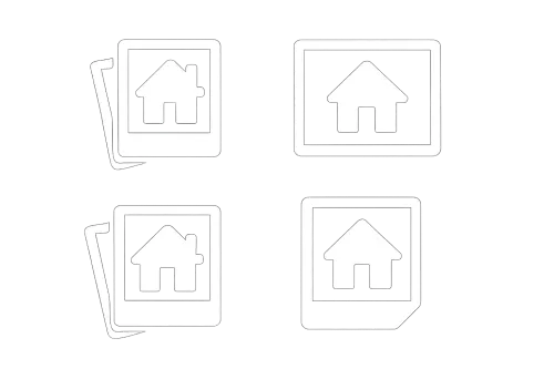 Cuatro iconos de casas en diferentes estilos de marcos sobre un fondo oscuro
