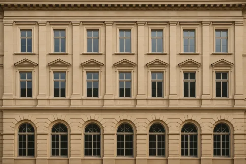 Classical architecture of a building facade with symmetrical windows