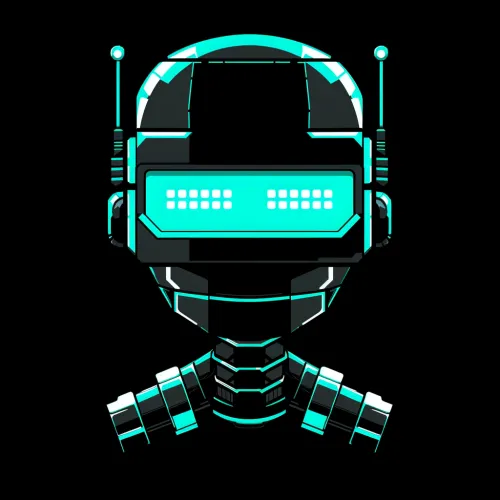 Image of a robot with glowing details and a black background