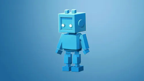 Adorable figure of a blue robot with a square head and large eyes
