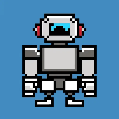 Gaming pixel robot with a screened head and colorful details