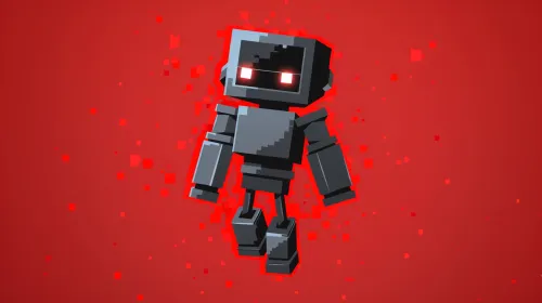Robot with a black body and red eyes on a bright background