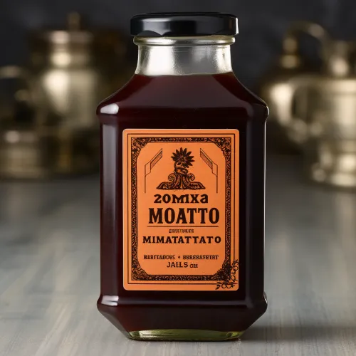 Стеклянная бутылка с напитком Moatto и оригинальной этикеткой