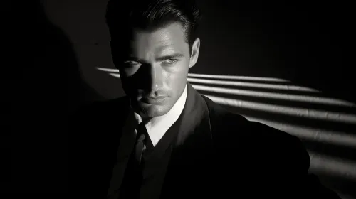 Black and white portrait of a man emphasizing light and shadow